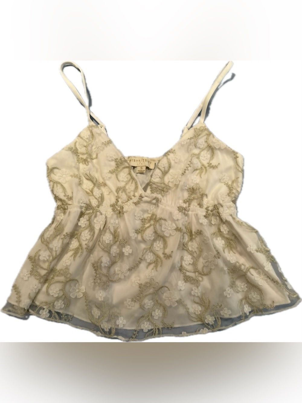 Embroidered Gold / Cream Floral Lace Cami Top